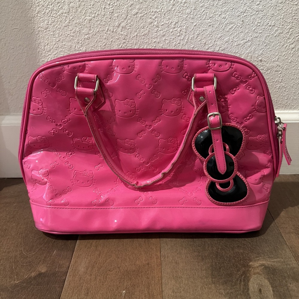 Hello Kitty Sanrio Patent Leather Embossed Bowler Bag Hot Pink Shoulder Tote